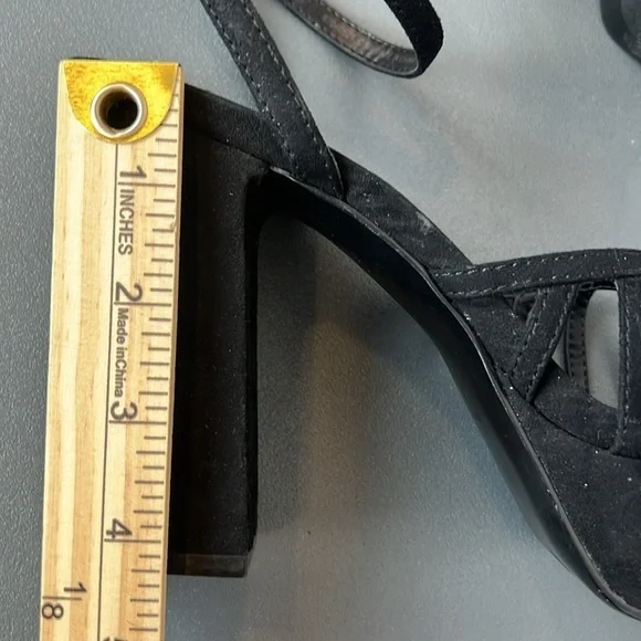 Mango Black Strappy Platform Heels Size 39 (US 8.5) Ankle Cuff Peep Toe - Picture 12 of 14